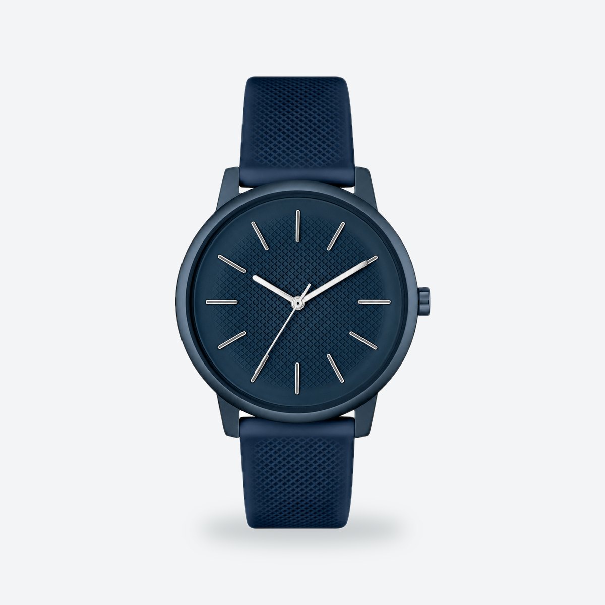 Men's 42mm Black Dial Watch, Rubber Strap, Blue dial / Blue