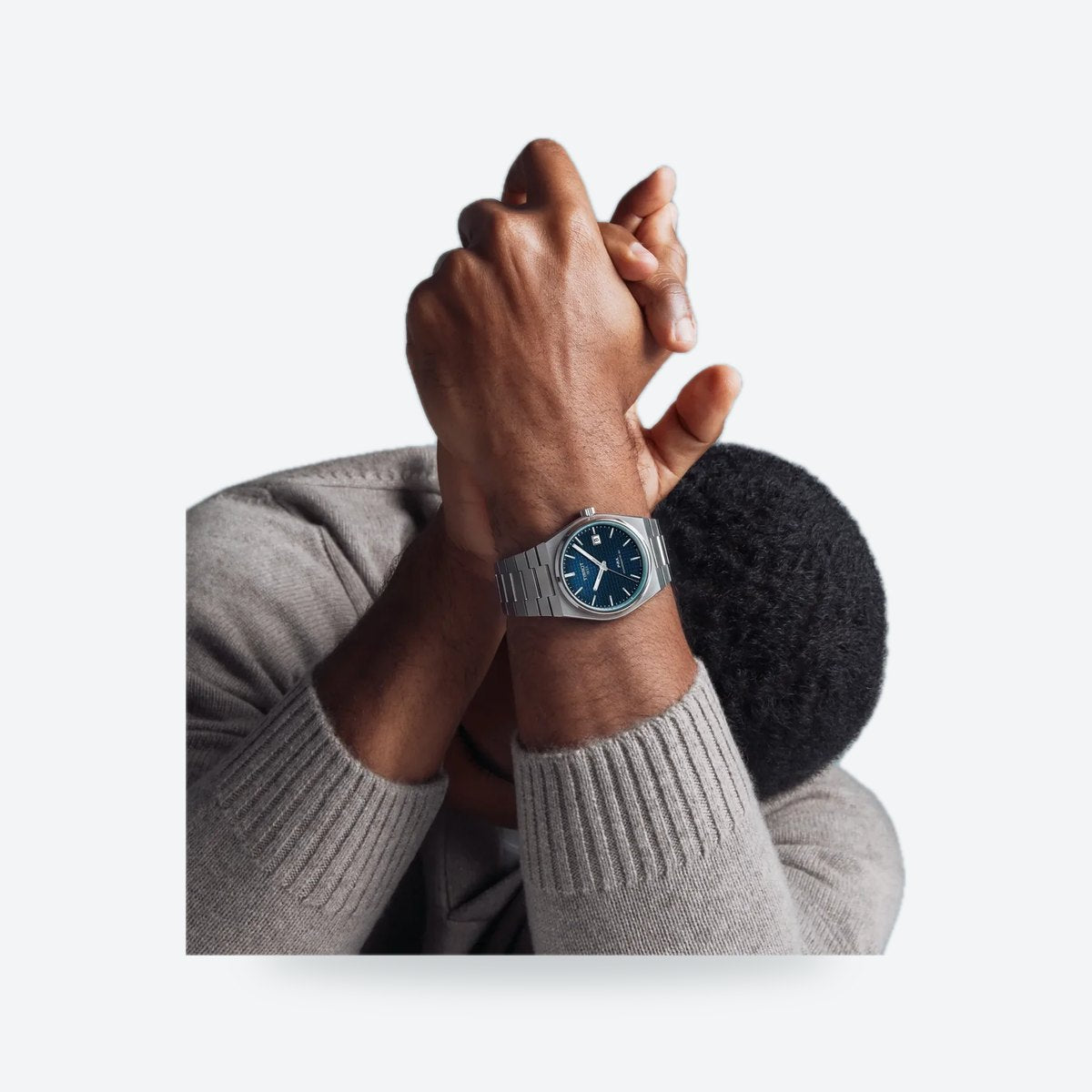 Men's 40mm Steel Watch, Integrated Bracelet, Blue Dial, view 5