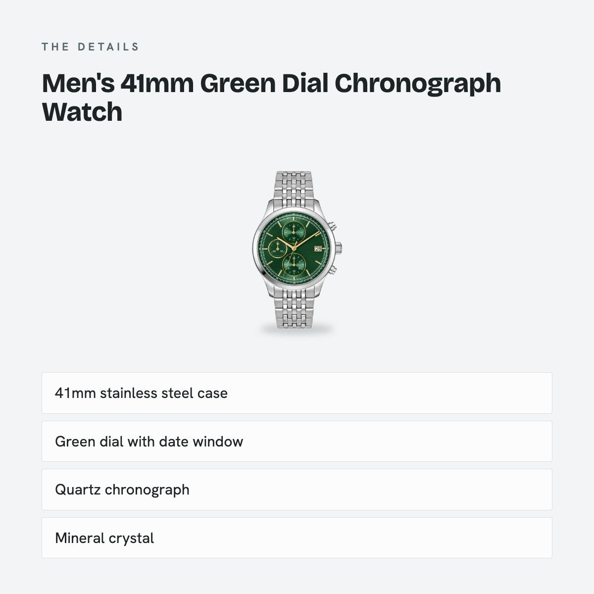 Men's 41mm Green Dial Chronograph Watch, details