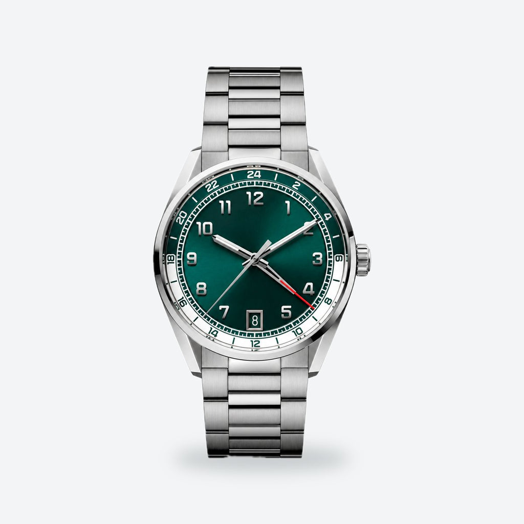 Men's 41mm Red Dial Automatic Watch, Green dial / Silver-tone