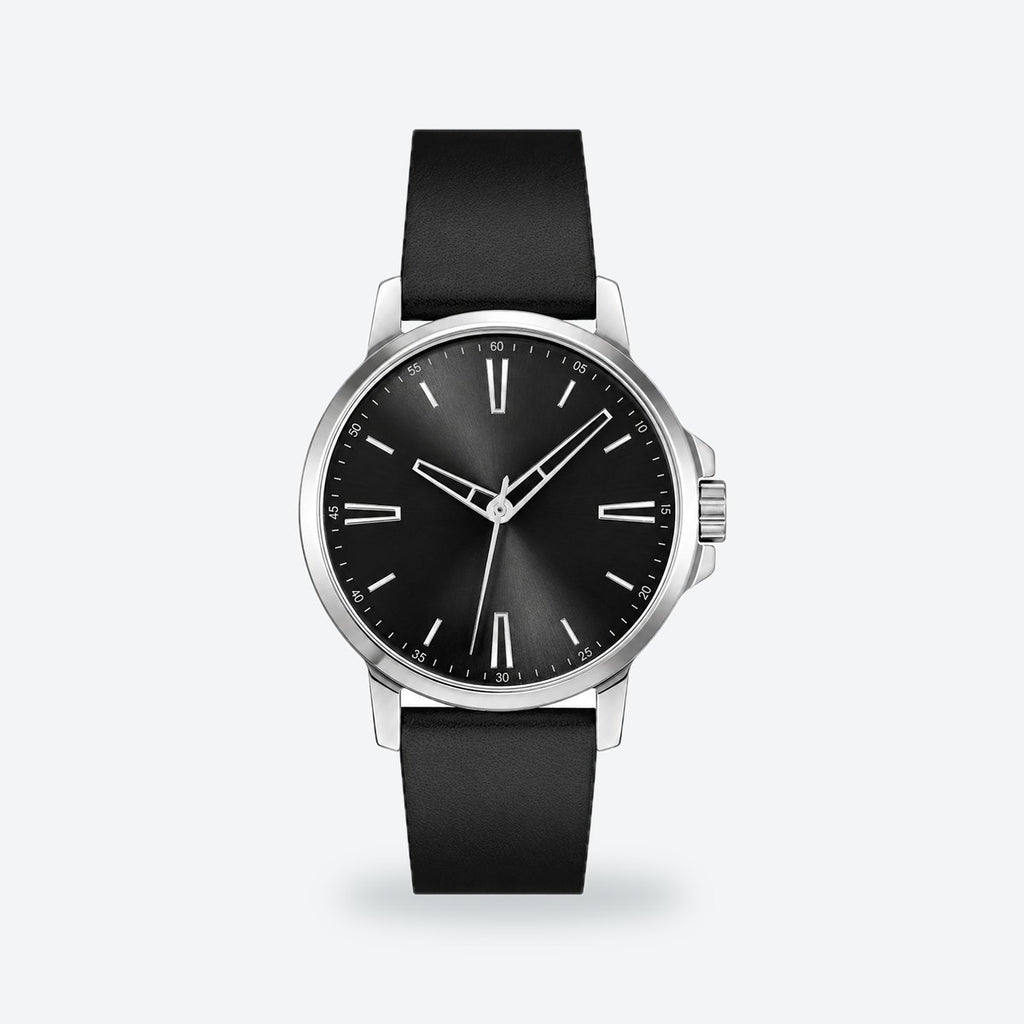 Men's 41mm Green Dial Watch, Leather Strap, Black dial / Black