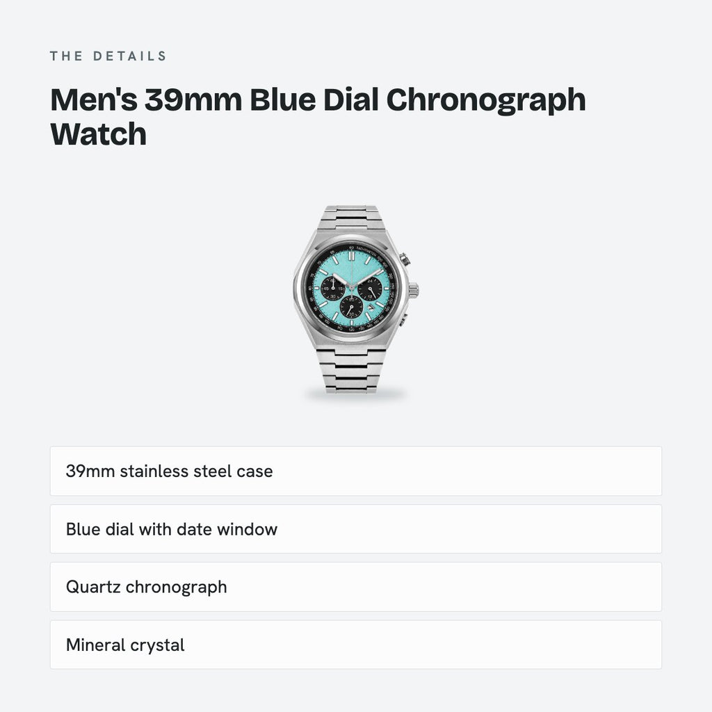 Men's 39mm Blue Dial Chronograph Watch, details