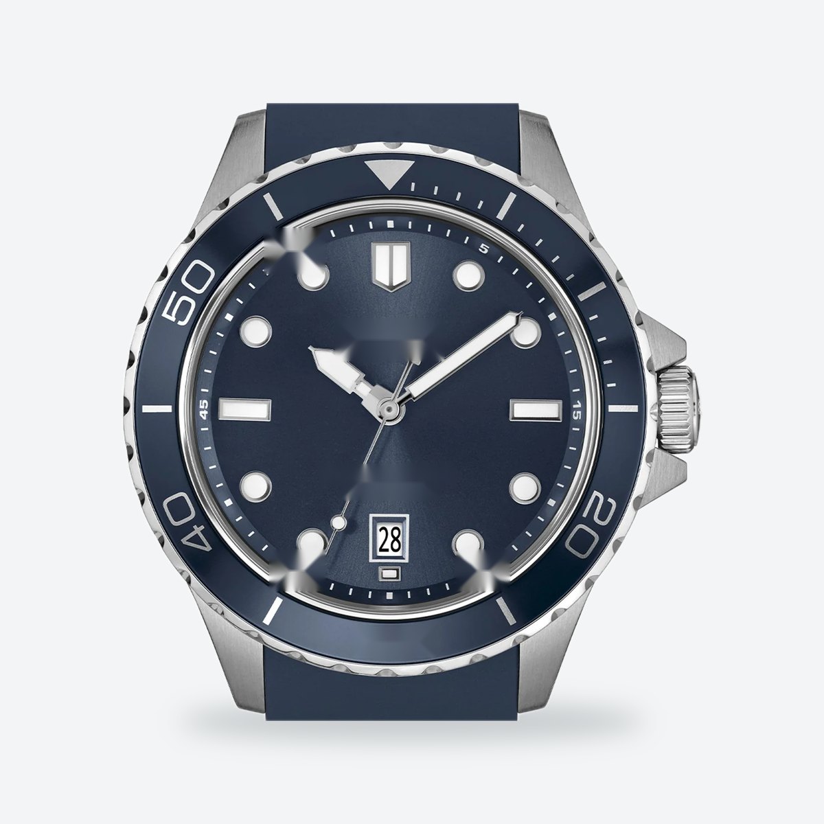 Men's 41mm Blue Dial Watch, Rubber Strap, view 2