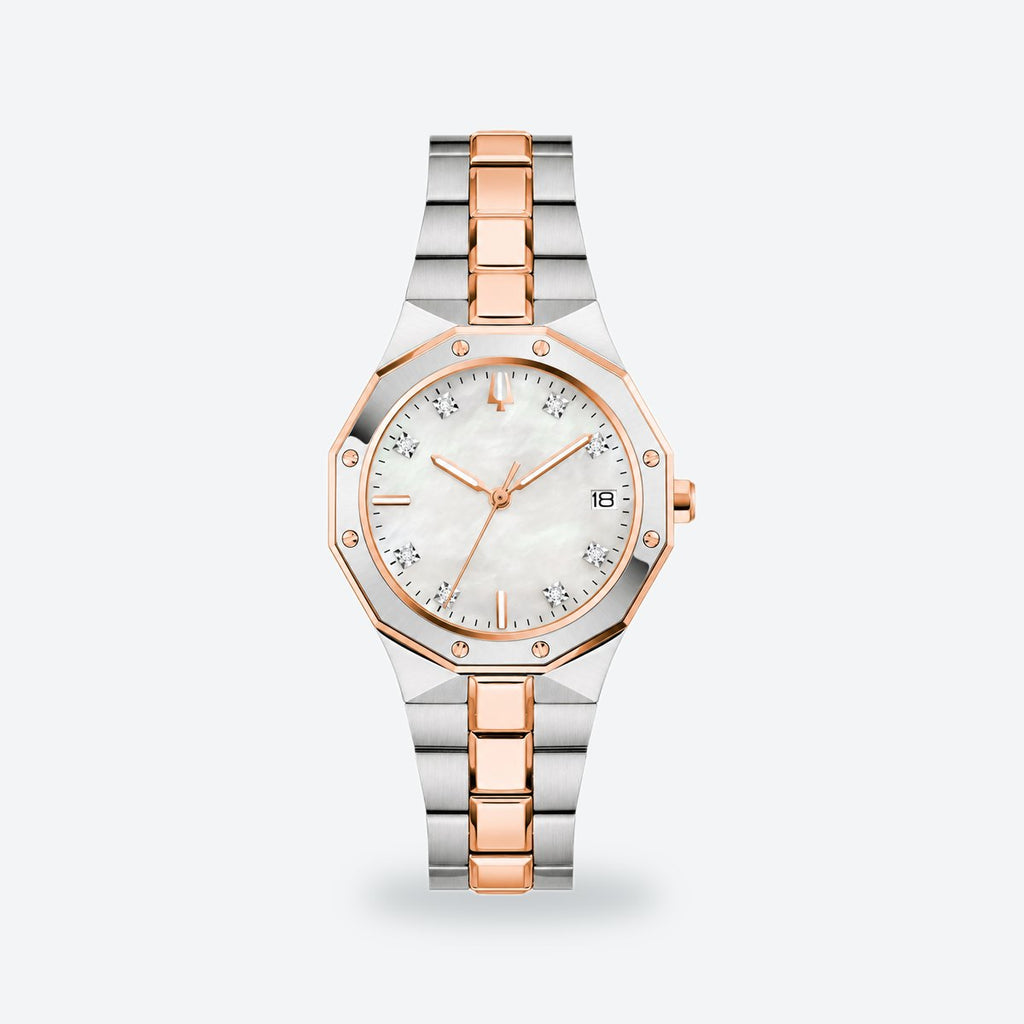 Women's 32mm White Dial Watch, Steel Bracelet, White dial / Silver and rose gold-tone