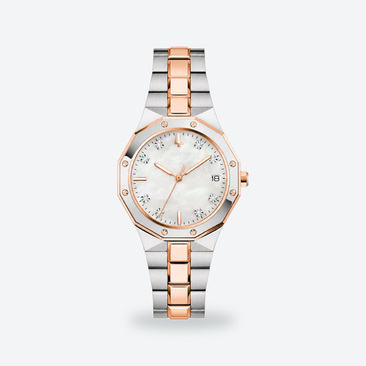 Women's 32mm White Dial Watch, Steel Bracelet, White dial / Silver and rose gold-tone