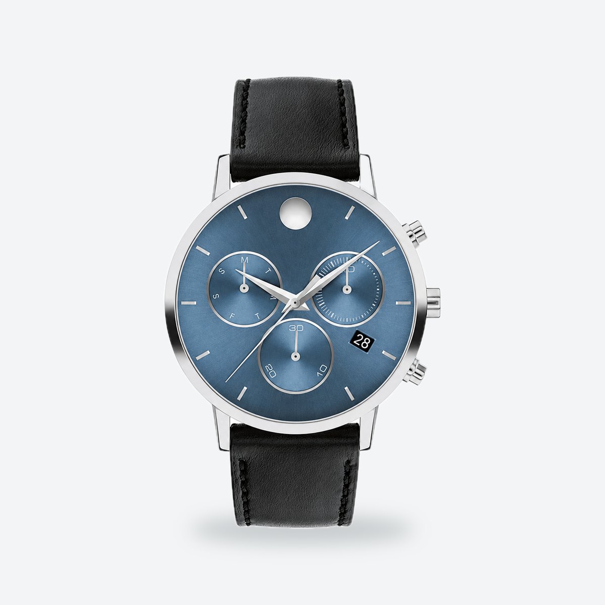 Men's 42mm Blue Dial Chronograph Watch, Leather Strap, Blue dial / Black