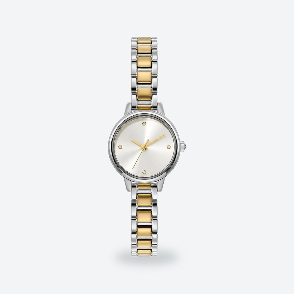 Women's 23mm Gold Dial Watch, Steel Bracelet, Silvery white dial / Two-tone