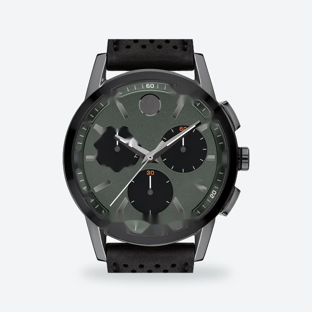 Men's 43mm Green Dial Watch, Leather Strap, view 2