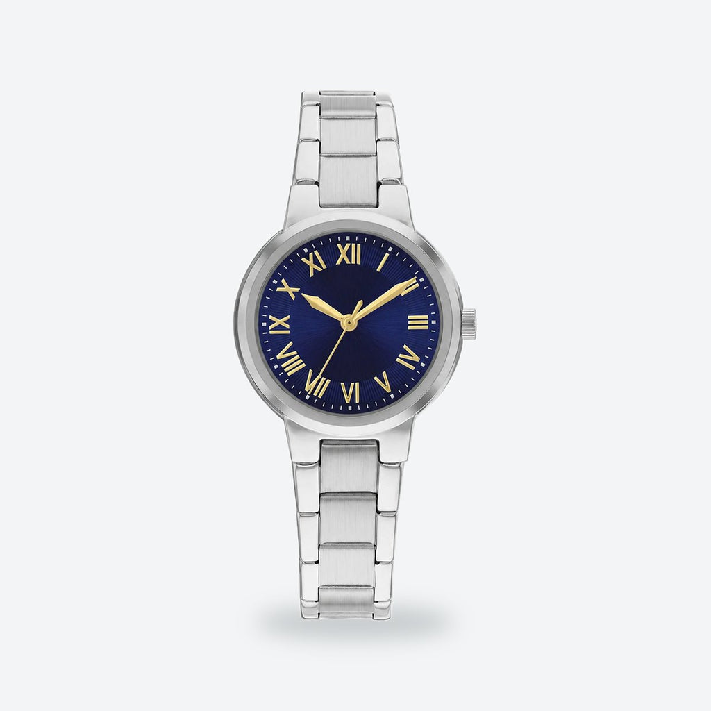Women's 28mm White Dial Watch, Steel Bracelet, Style 2, Blue dial / Silver-tone