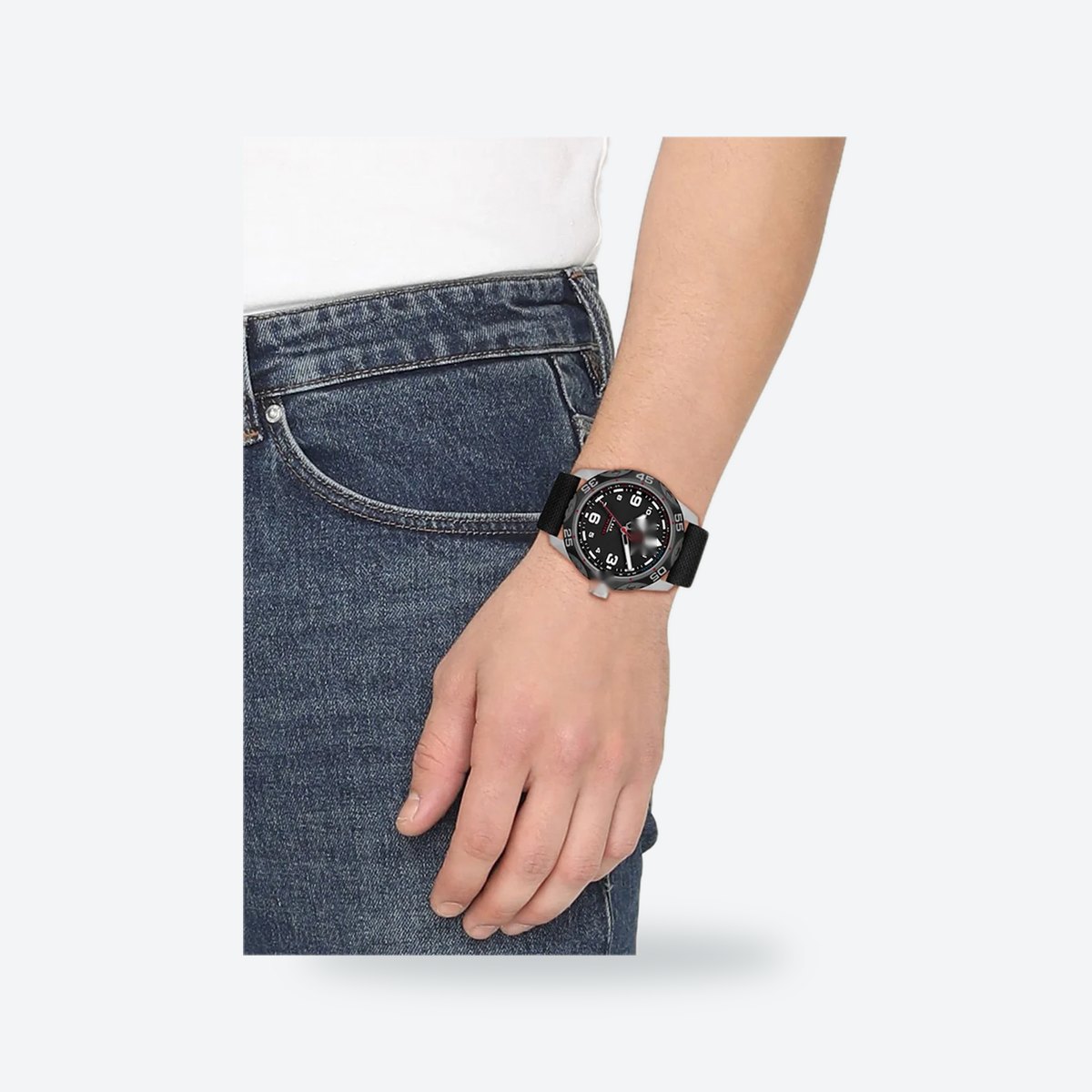 Men's 42mm Black Dial Watch, Nylon Strap, view 5