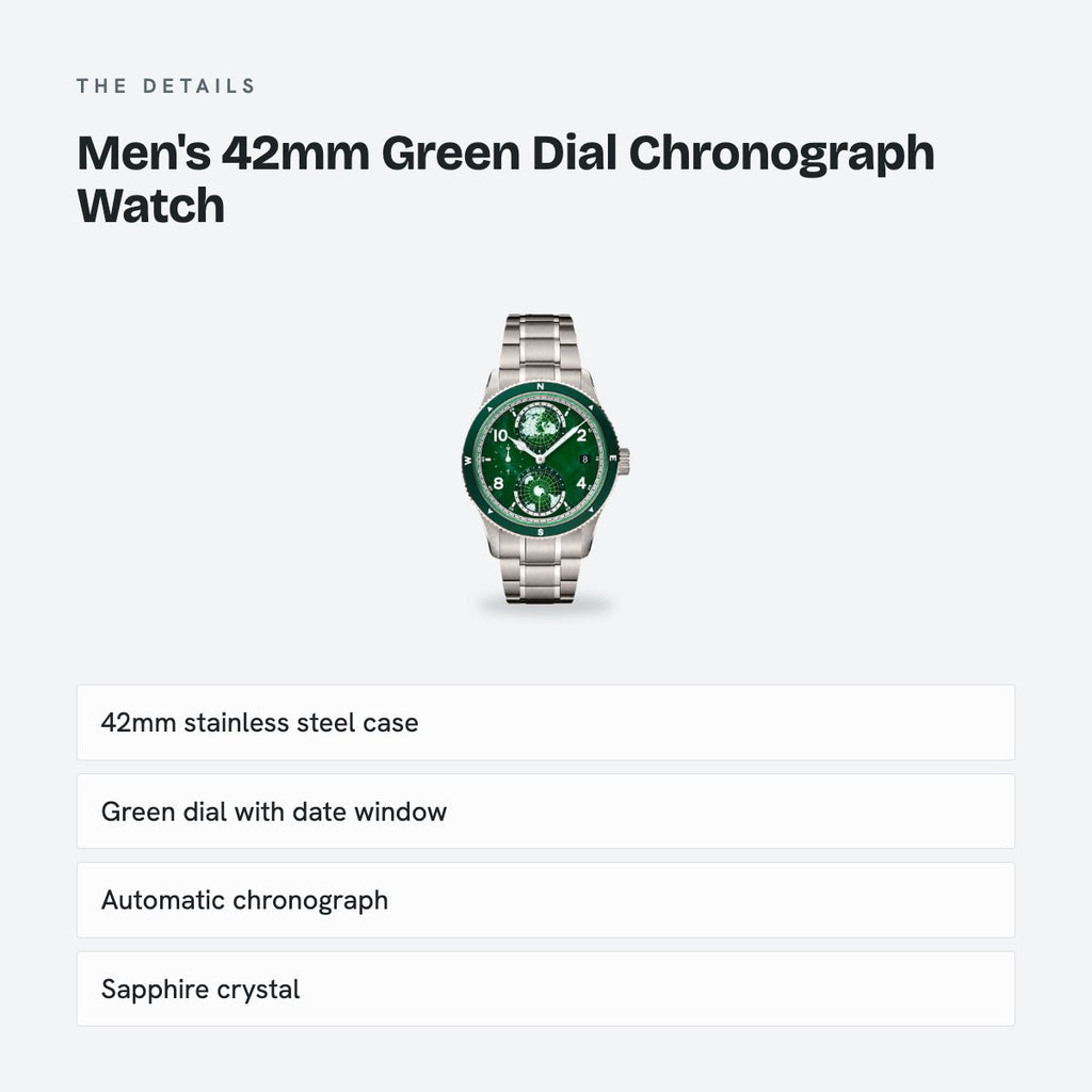 Men's 42mm Green Dial Chronograph Watch, details