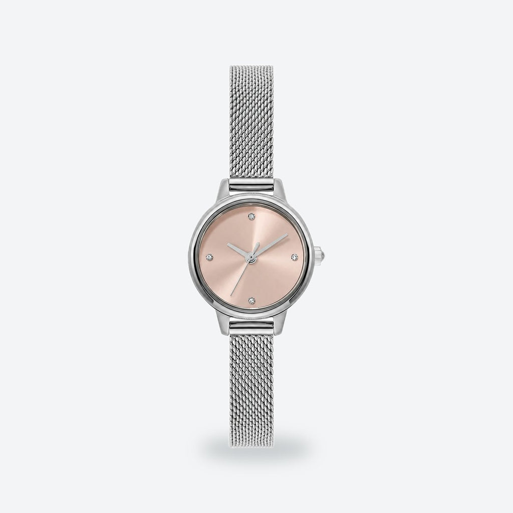Women's 23mm Gold Dial Watch, Steel Bracelet, Pink dial / Silver-tone