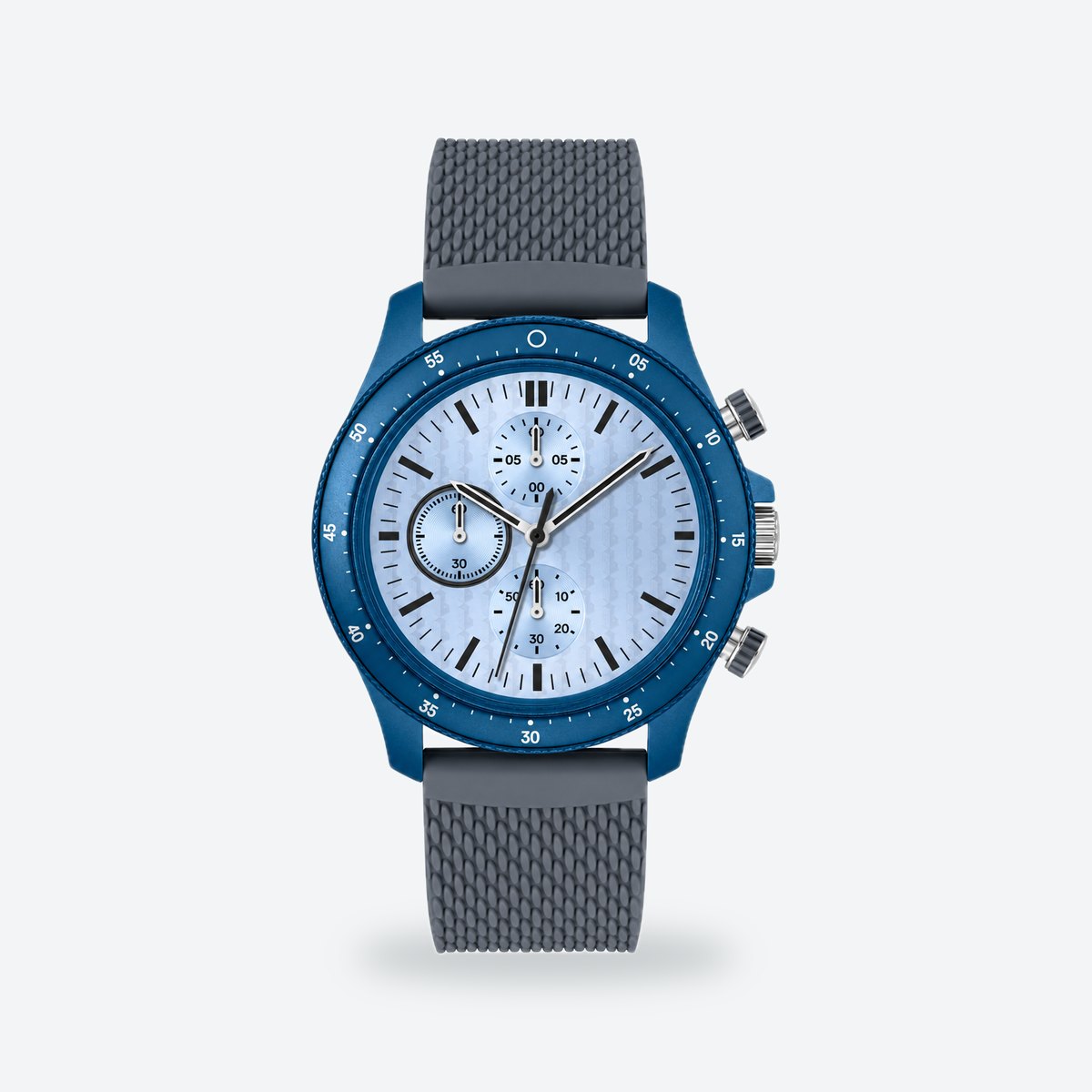 Men's 42mm Blue Dial Chronograph Watch, Rubber Strap, Blue dial / Grey