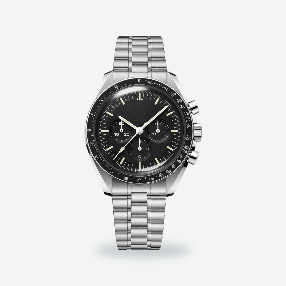 Men's 42mm Hand-Wound Chronograph Watch, Tachymeter Bezel, Black Dial, Black, acrylic crystal crystal