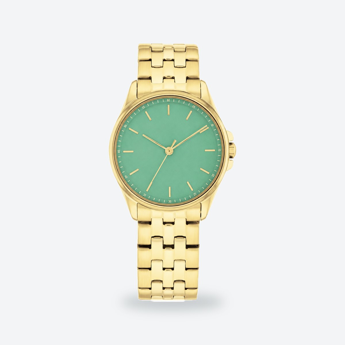 Women's 30mm Pink Dial Watch, Steel Bracelet, Green dial / Gold-tone