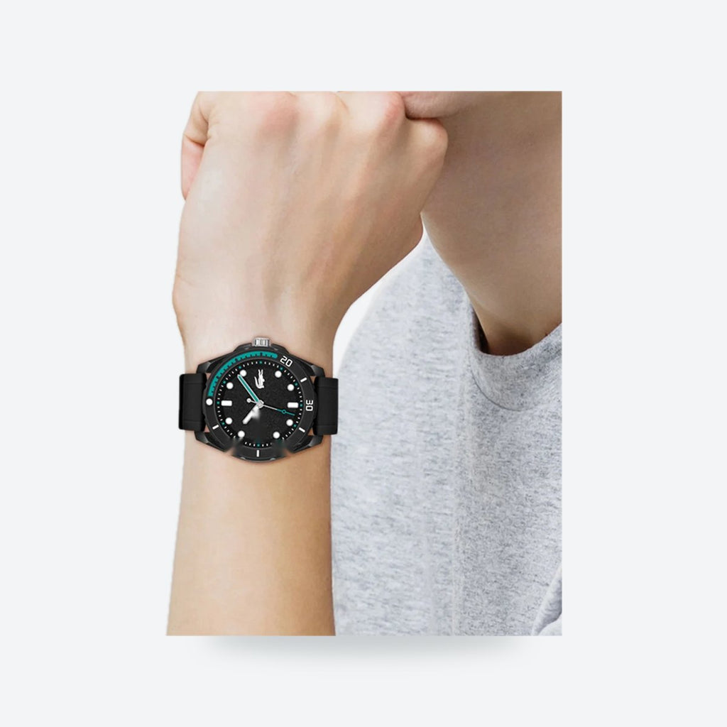 Men's 44mm Black Dial Watch, Rubber Strap, view 5