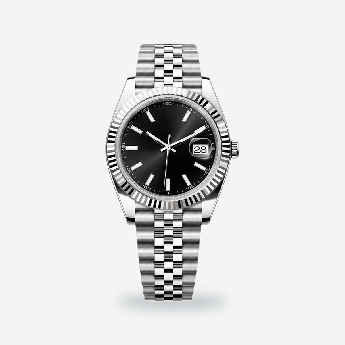 Men's 41mm Automatic Dress Watch, Fluted Bezel, Bright blue Dial, Bright black