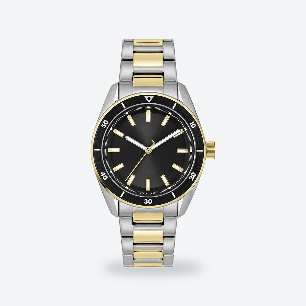Men's 39mm White Dial Watch, Steel Bracelet, Black dial / Silver and gold-tone