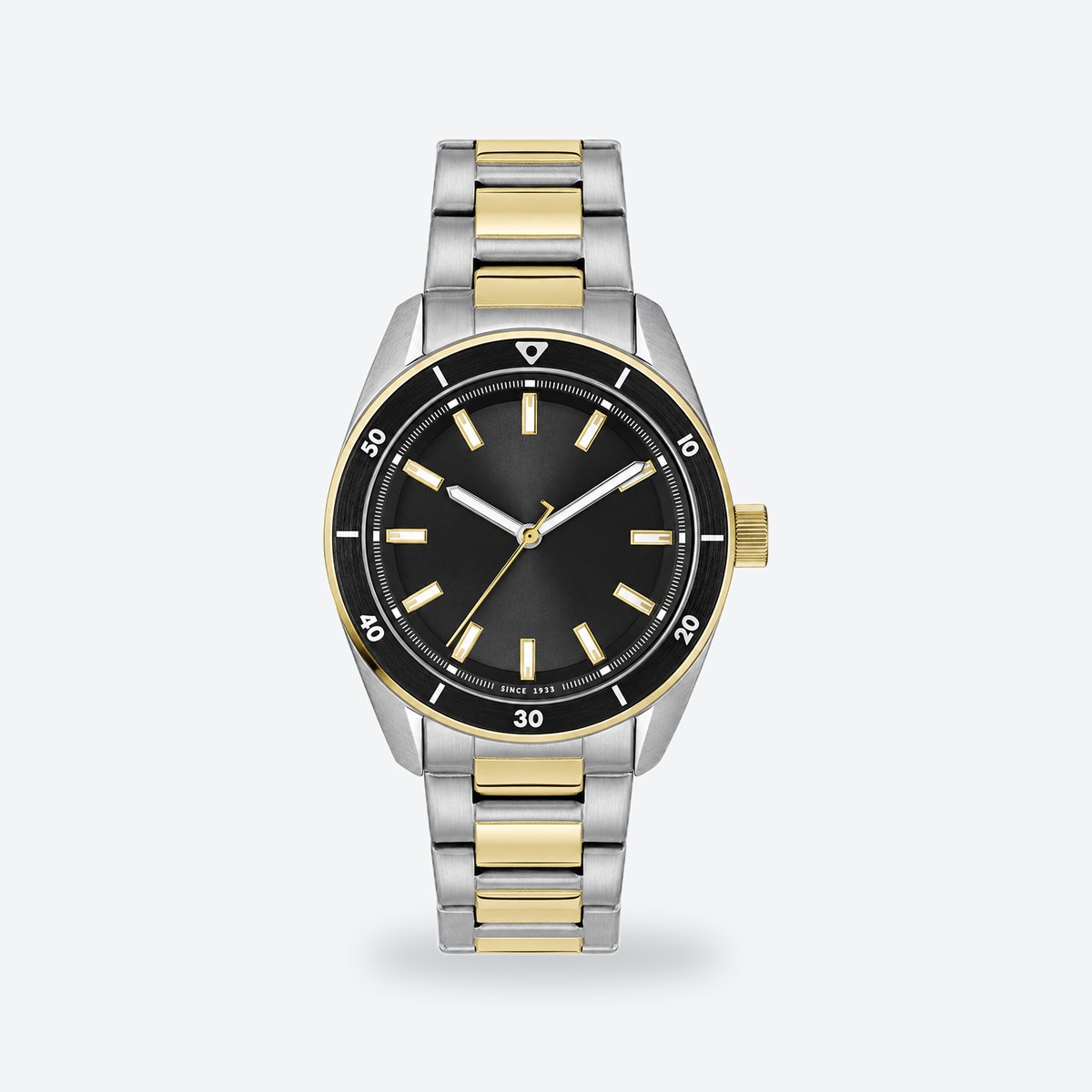 Men's 39mm White Dial Watch, Steel Bracelet, Black dial / Silver and gold-tone