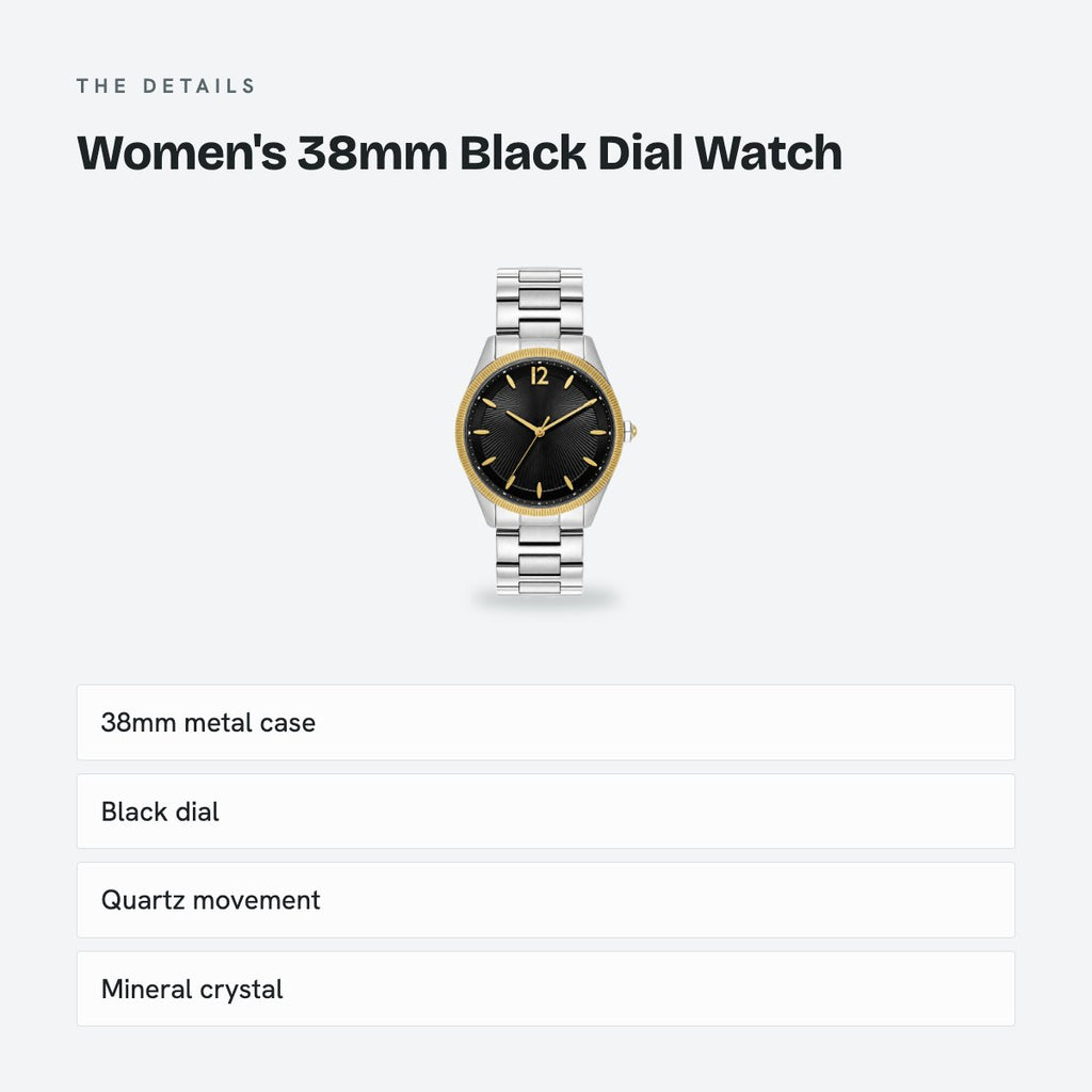 Women's 38mm Black Dial Watch, details
