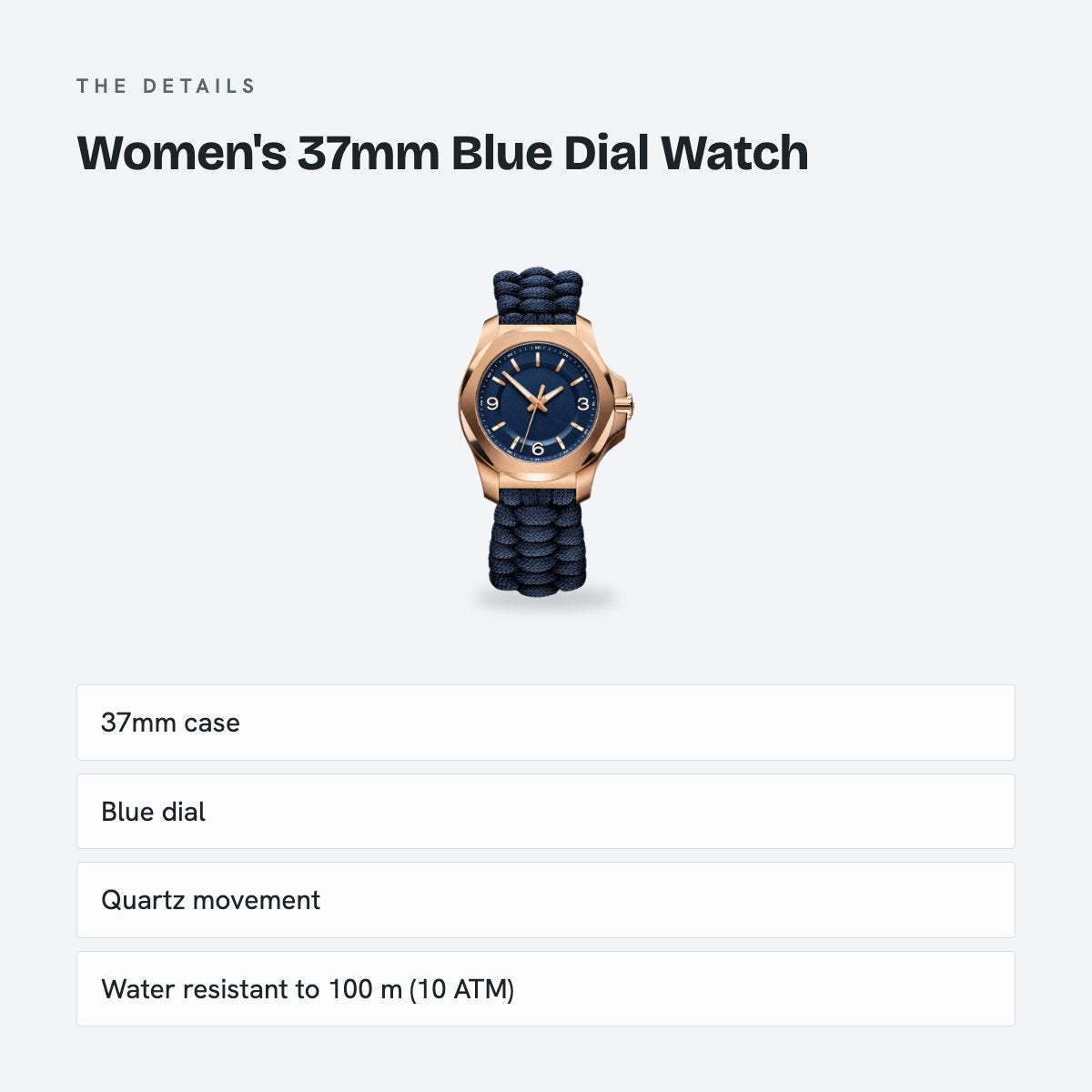 Women's 37mm Blue Dial Watch, details