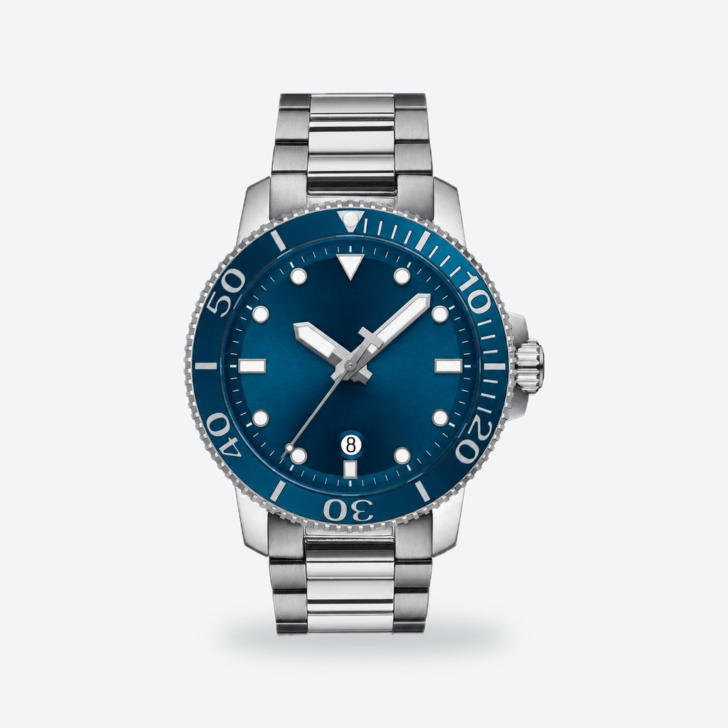 Men's 43mm Automatic Dive Watch, Ceramic Bezel, Black Dial, Blue dial