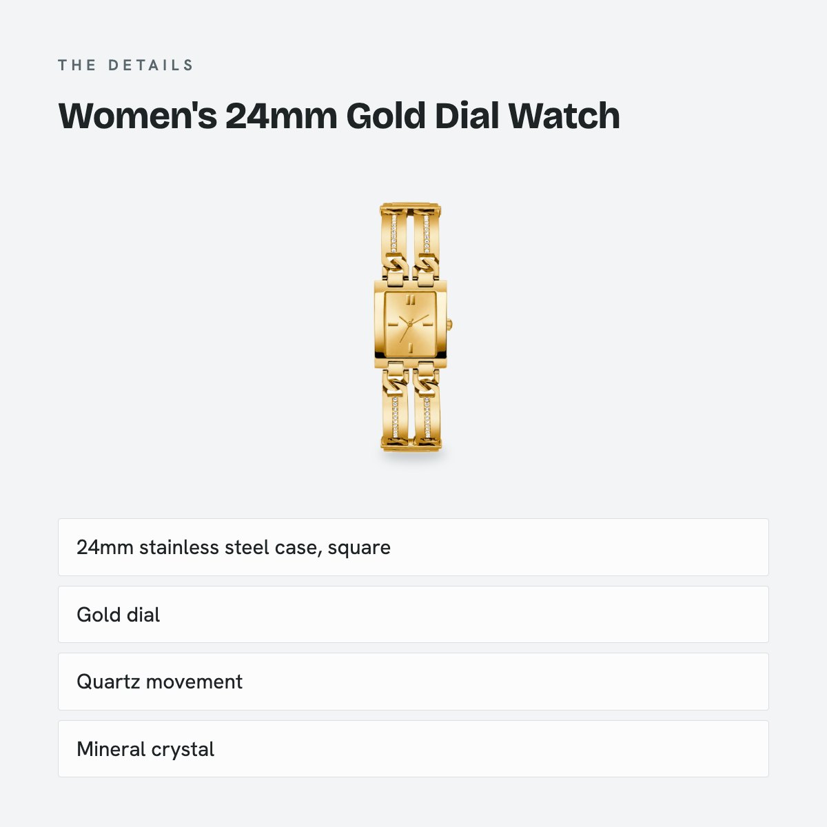 Women's 24mm Gold Dial Watch, Steel Bracelet, details