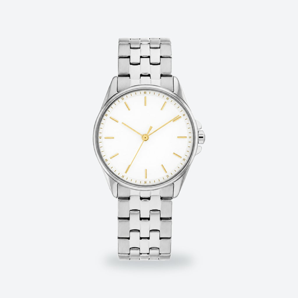 Women's 30mm Pink Dial Watch, Steel Bracelet, White dial / Silver-tone