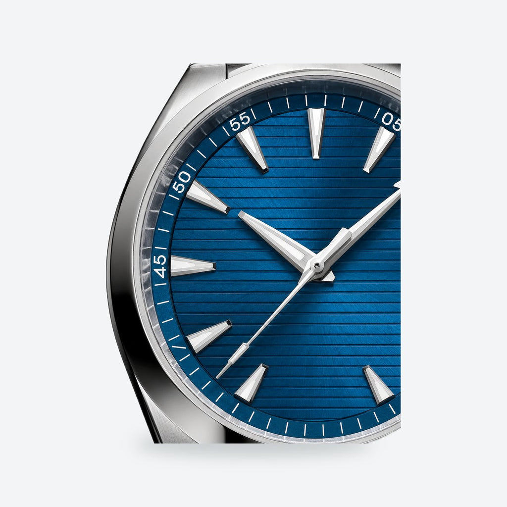 Men's 41mm Automatic Steel Watch, Teak-Pattern Dial, Blue Dial, view 3