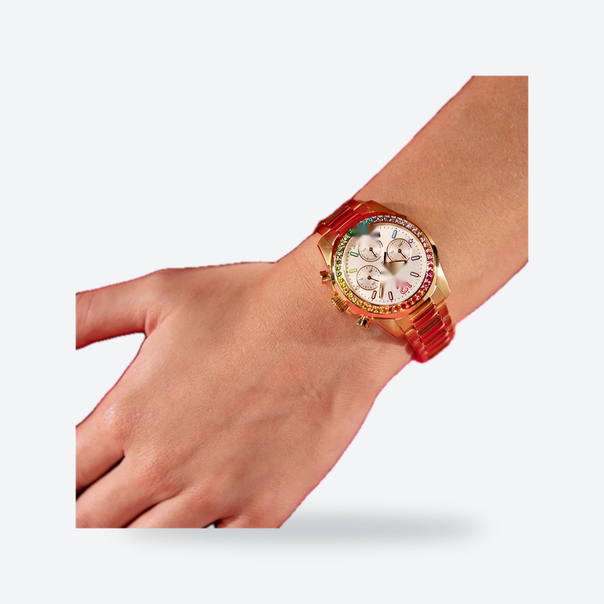 Women's 38mm Silver Dial Chronograph Watch, Steel Bracelet, Gold-Tone, view 2