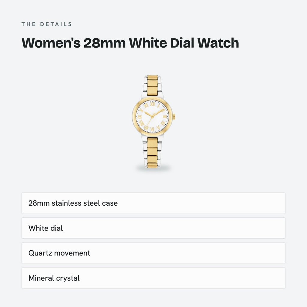 Women's 28mm White Dial Watch, Steel Bracelet, Style 2, details