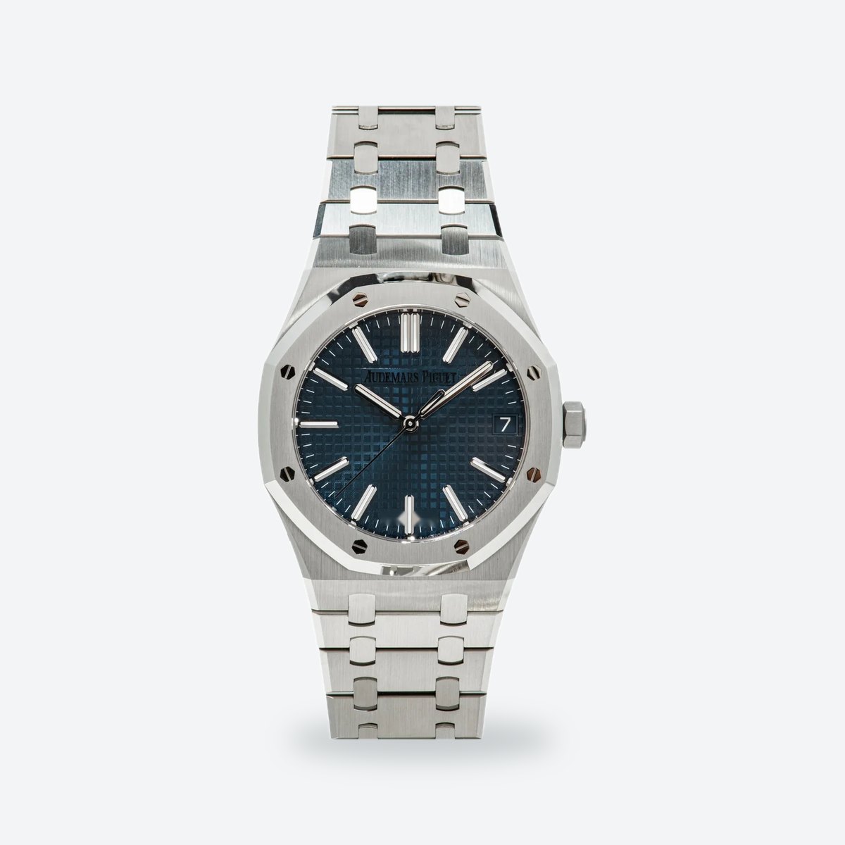 Men's 41mm Automatic Steel Watch, Octagonal Bezel, Blue Dial, view 2