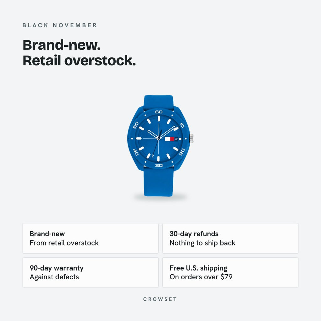 Men's 45mm Blue Dial Watch, Rubber Strap, Style 2, details