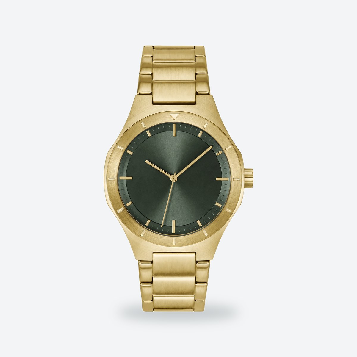 Men's 42mm Black Dial Watch, Steel Bracelet, Green dial / Gold-tone