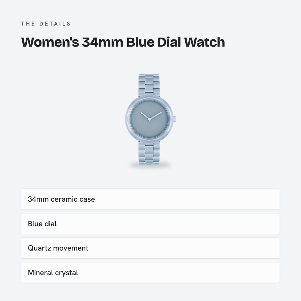 Women's 34mm Blue Dial Watch, Steel Bracelet, Style 2, details