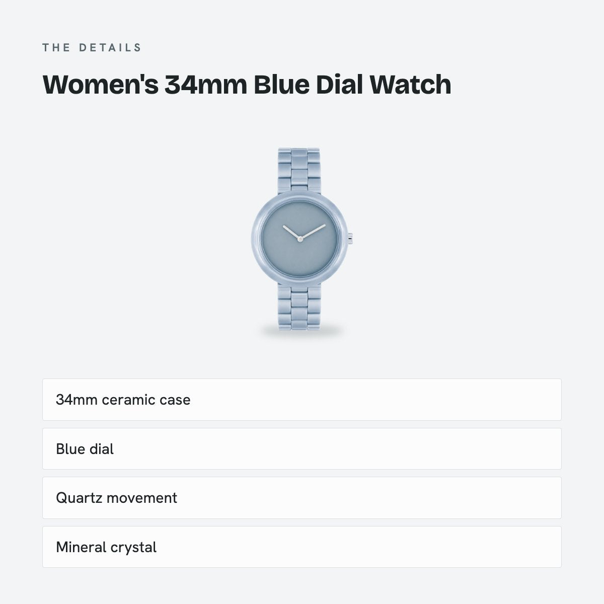 Women's 34mm Blue Dial Watch, Steel Bracelet, Style 2, details