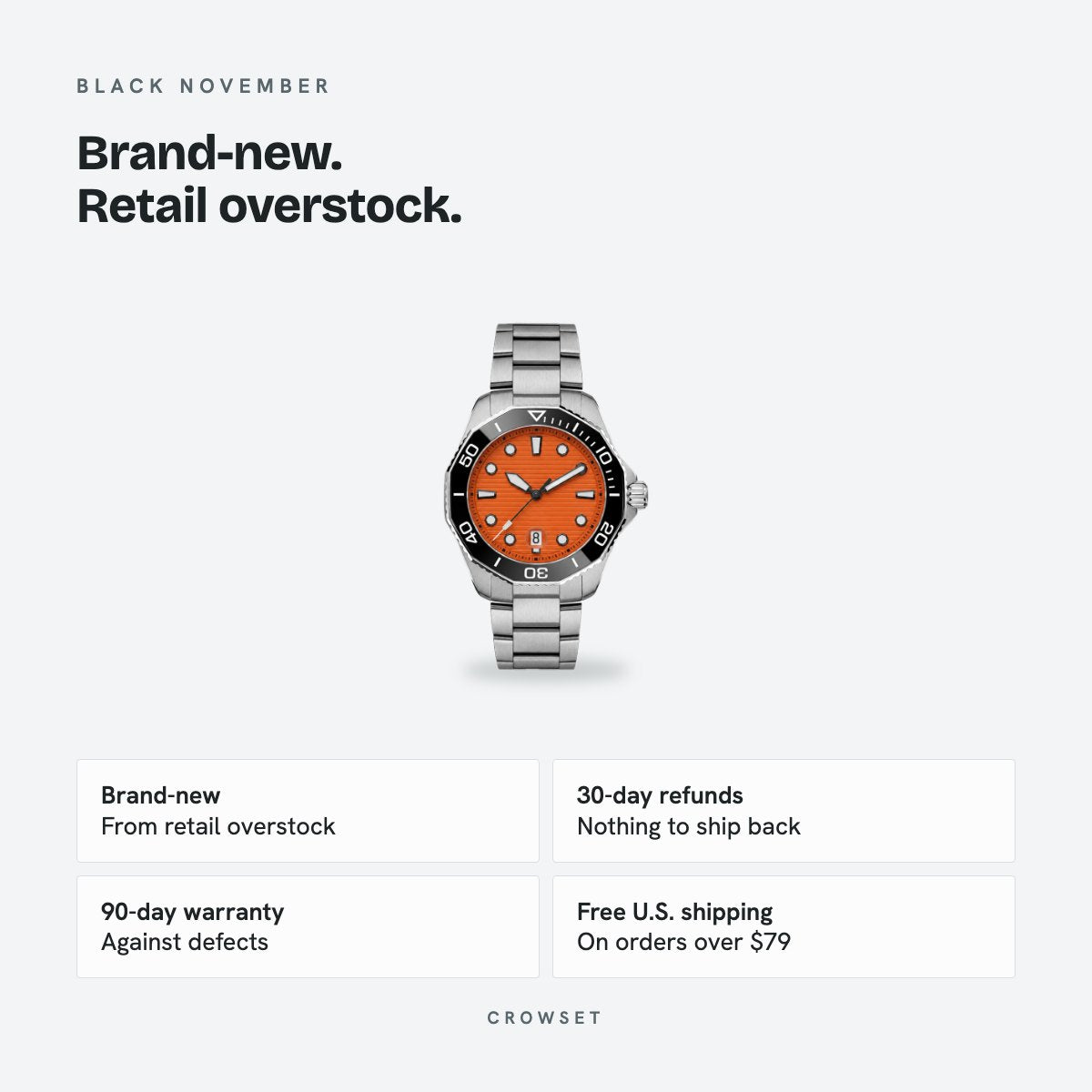 Men's 43mm Orange Dial Chronograph Watch, details