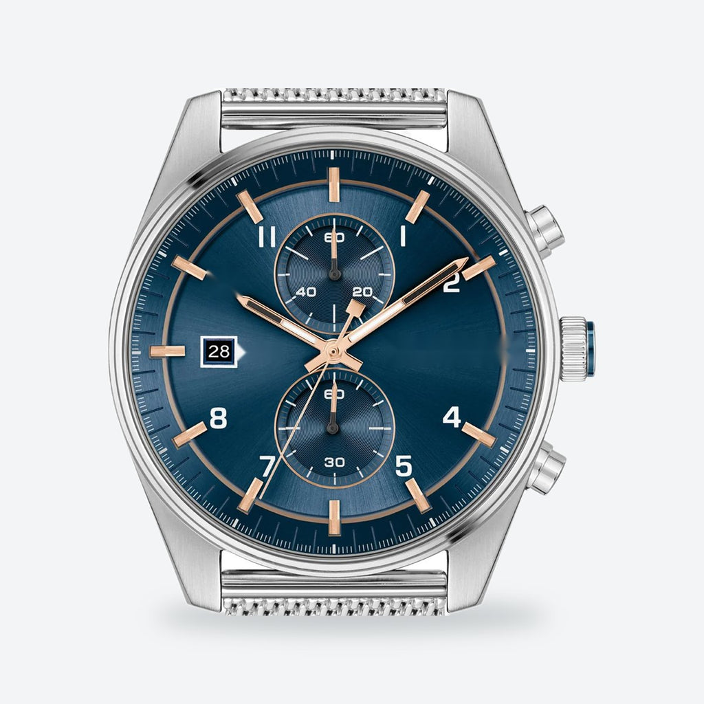 Men's 44mm Blue Dial Chronograph Watch, Steel Bracelet, Silver-Tone, view 2