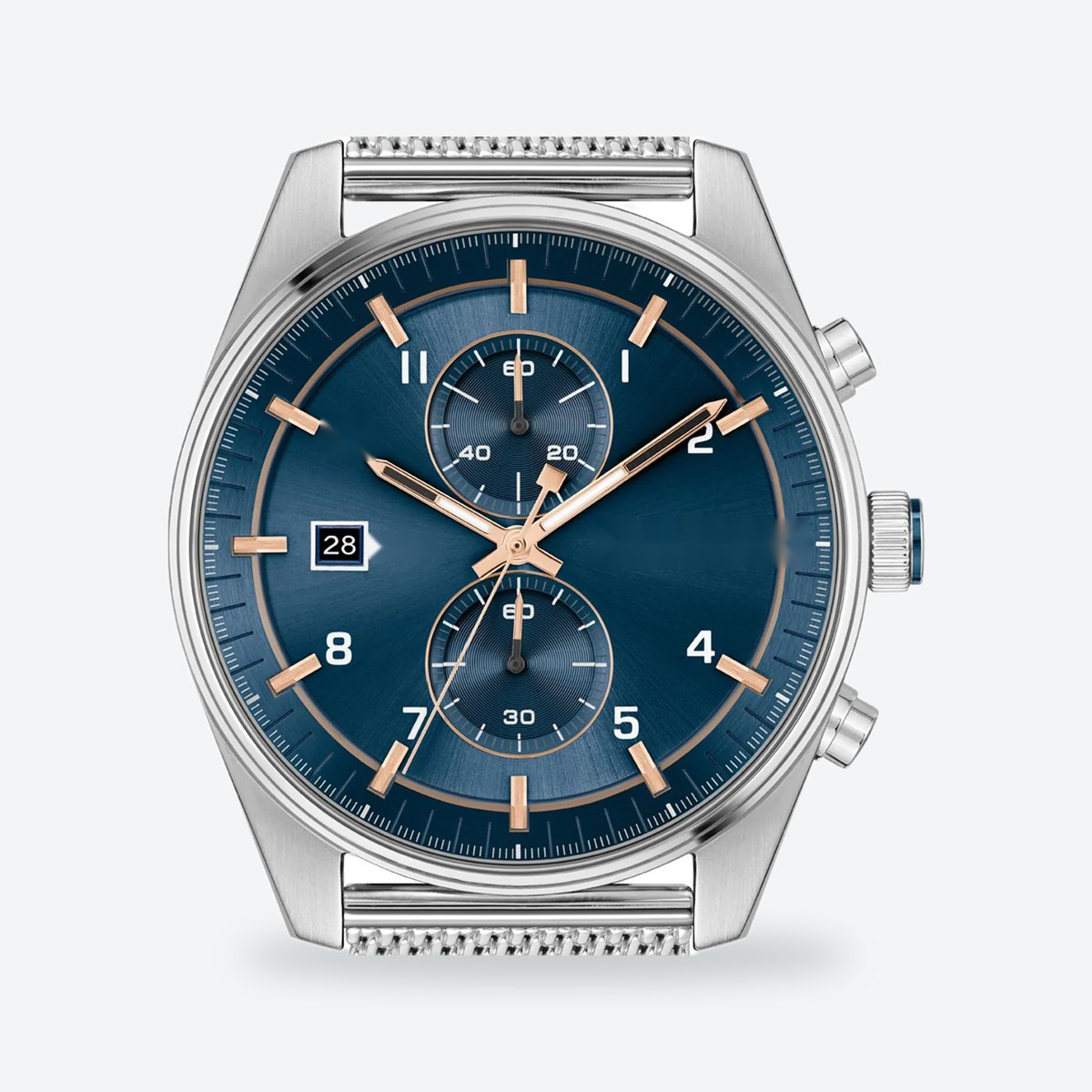 Men's 44mm Blue Dial Chronograph Watch, Steel Bracelet, Silver-Tone, view 2