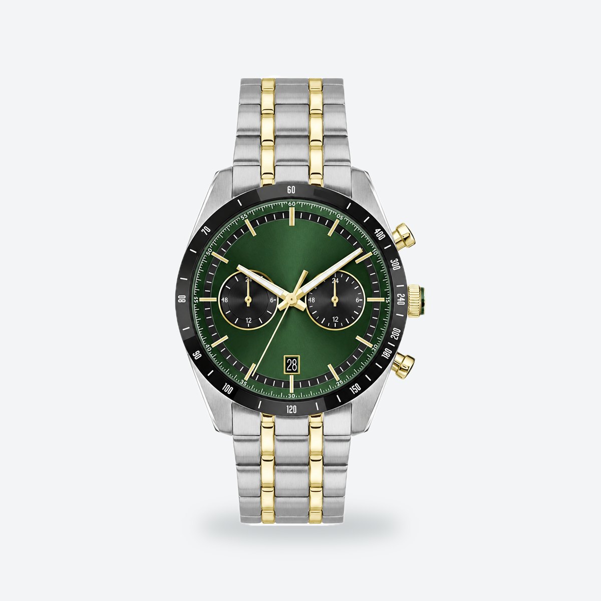 Men's 41mm Blue Dial Watch, Steel Bracelet, Style 3, Green dial / Silver and gold-tone