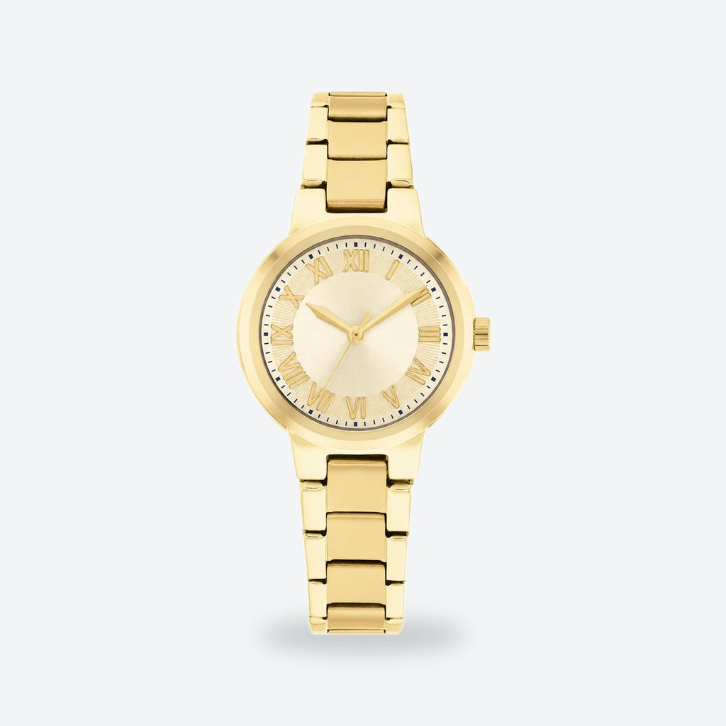 Women's 28mm White Dial Watch, Steel Bracelet, Style 2, Champagne dial / Gold-tone