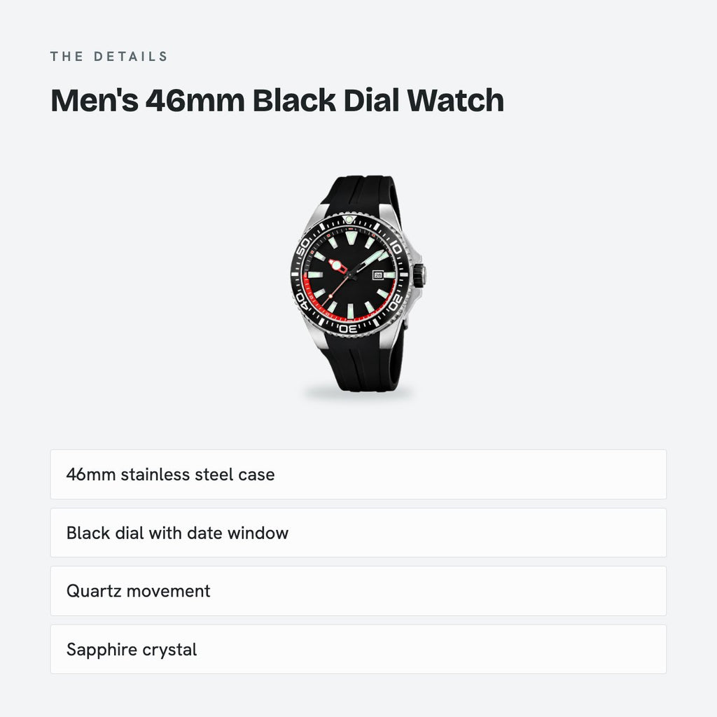 Men's 46mm Black Dial Watch, details
