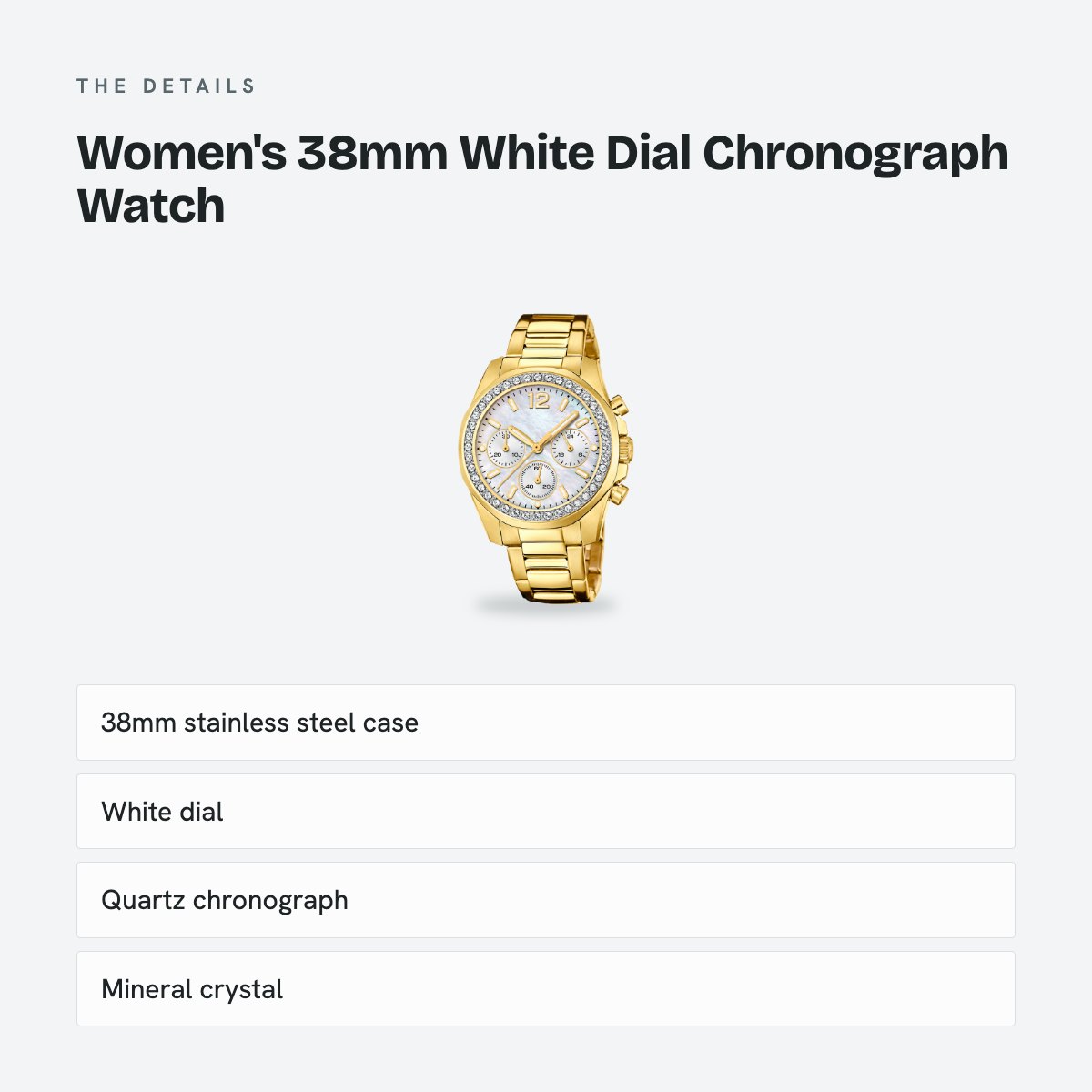 Women's 38mm White Dial Chronograph Watch, details