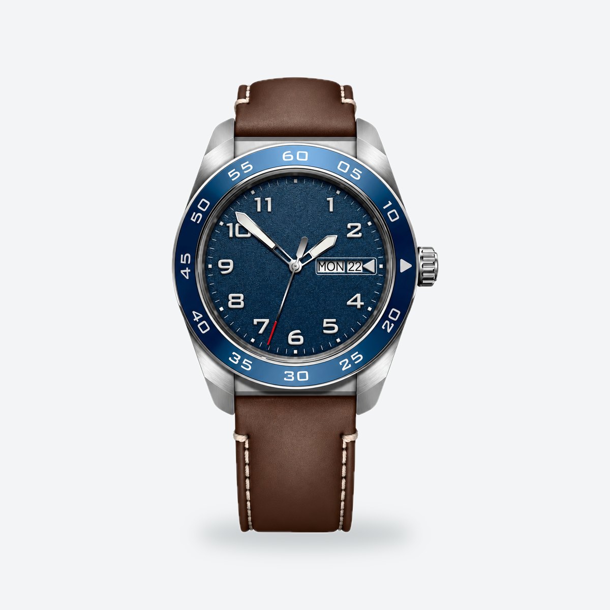 Men's 42mm Blue Dial Watch, Blue dial / Brown