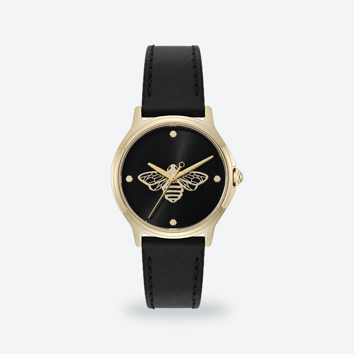 Women's 30mm Pink Dial Watch, Leather Strap, Black dial / Black
