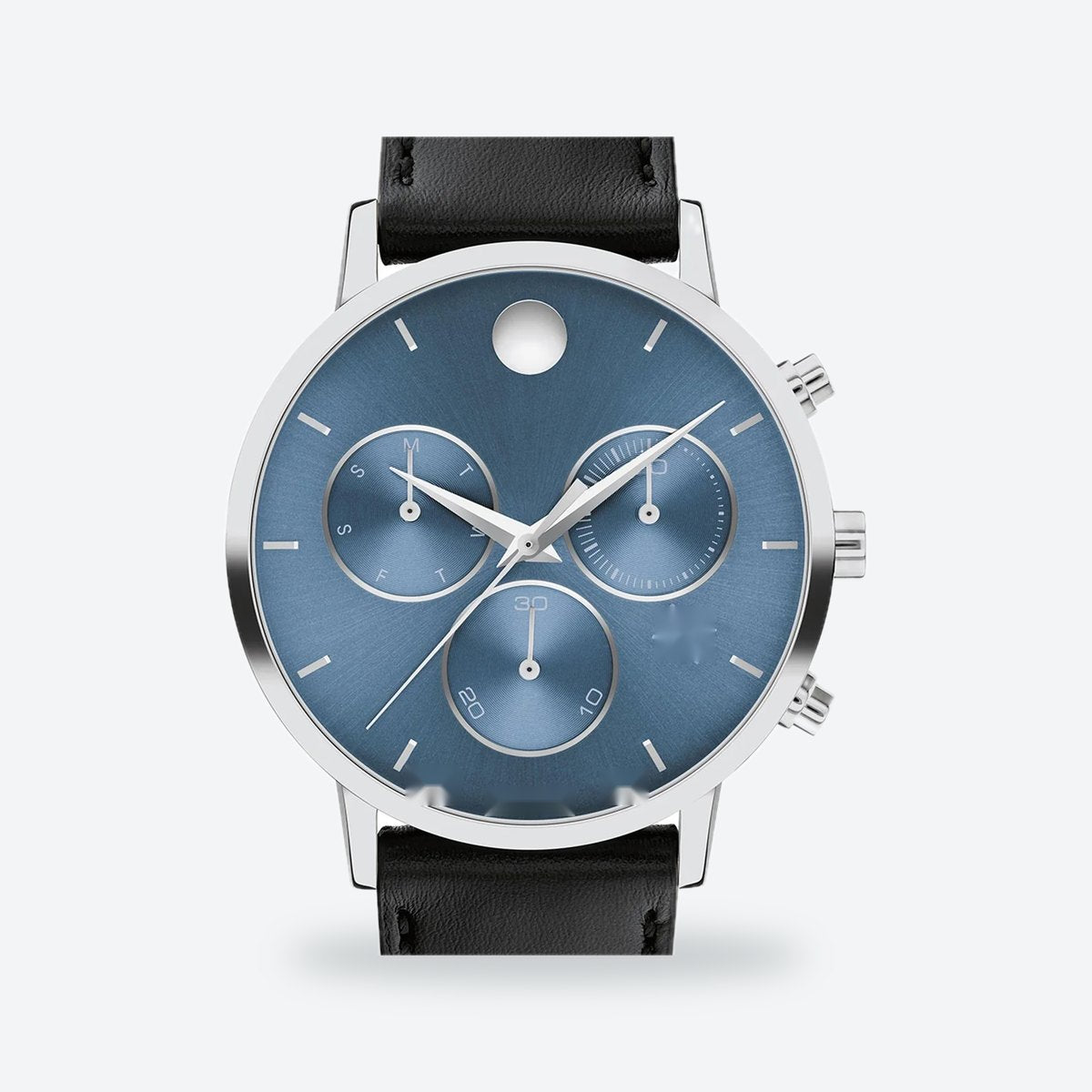 Men's 42mm Blue Dial Chronograph Watch, Leather Strap, view 2