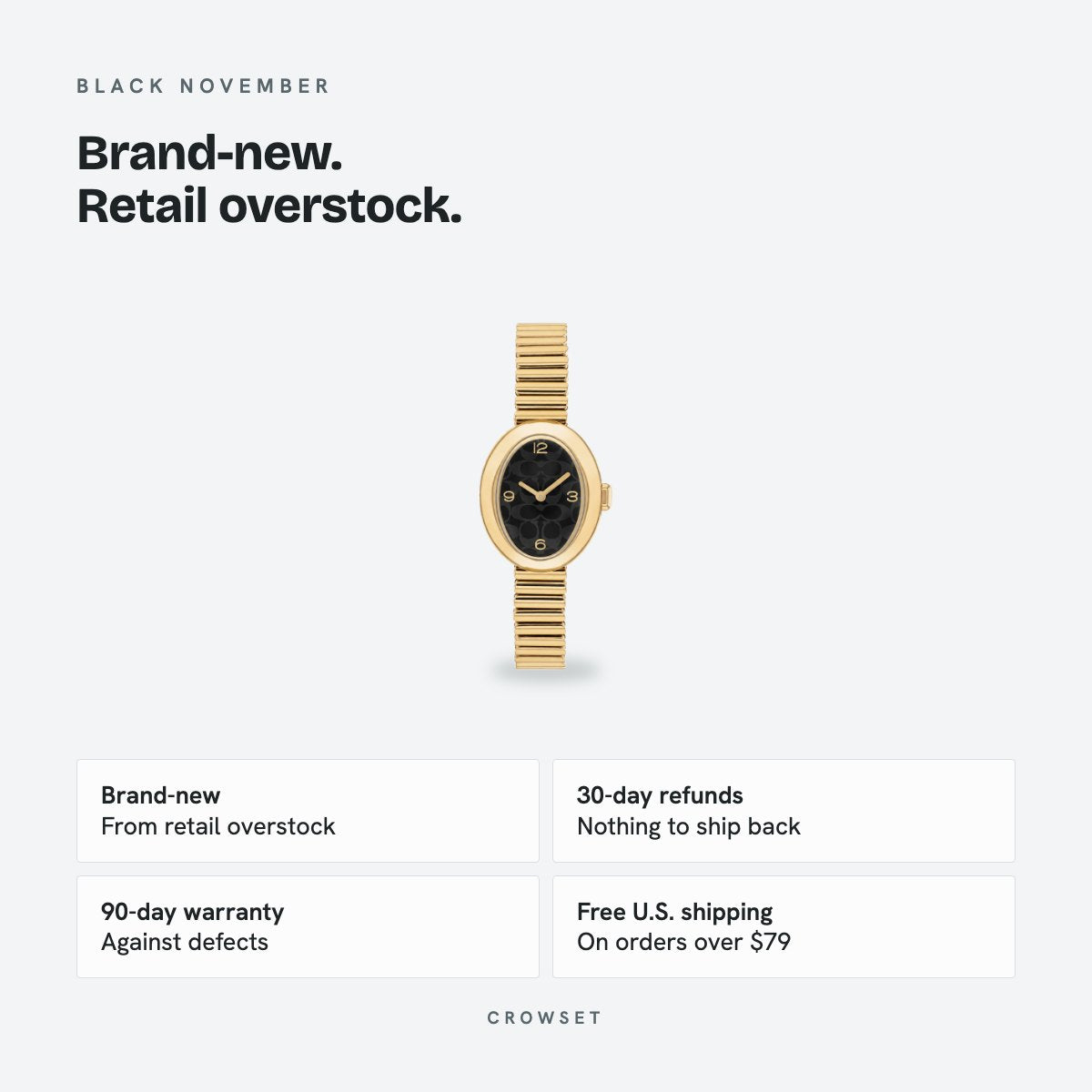 Women's 22mm Black Dial Watch, details