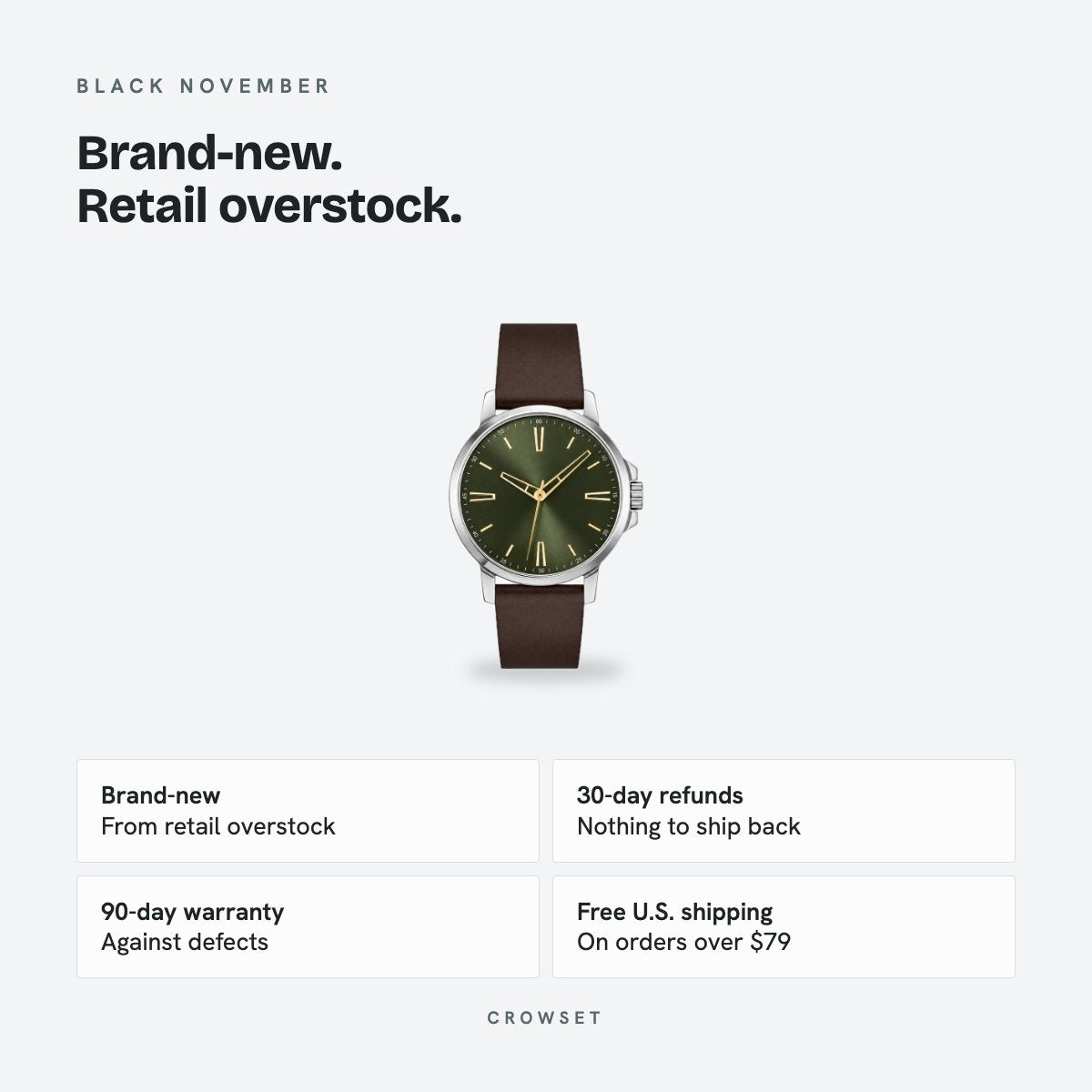Men's 41mm Green Dial Watch, Leather Strap, details