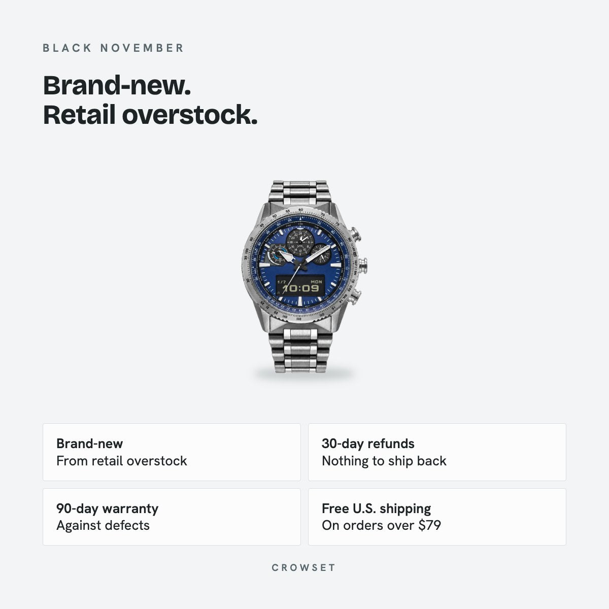 Men's 45mm Blue Dial Chronograph Watch, details