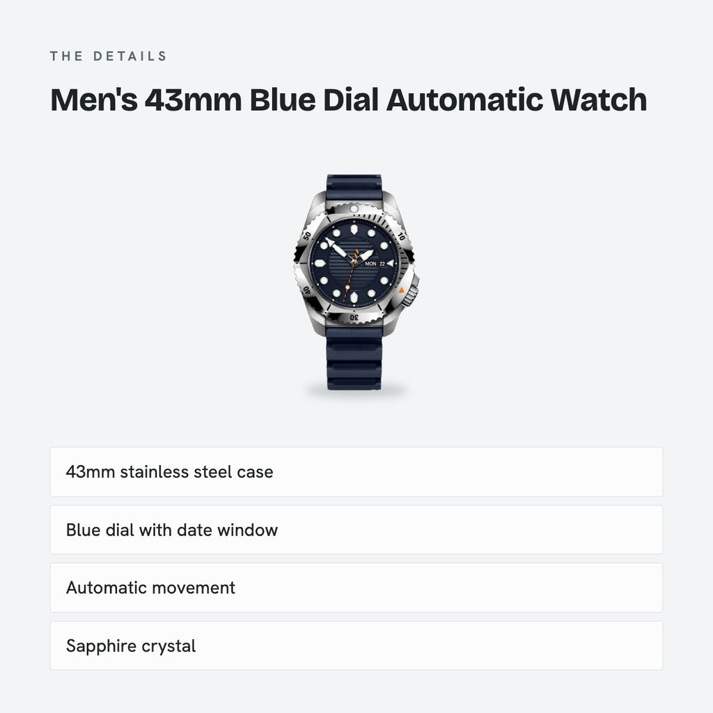 Men's 43mm Blue Dial Automatic Watch, details